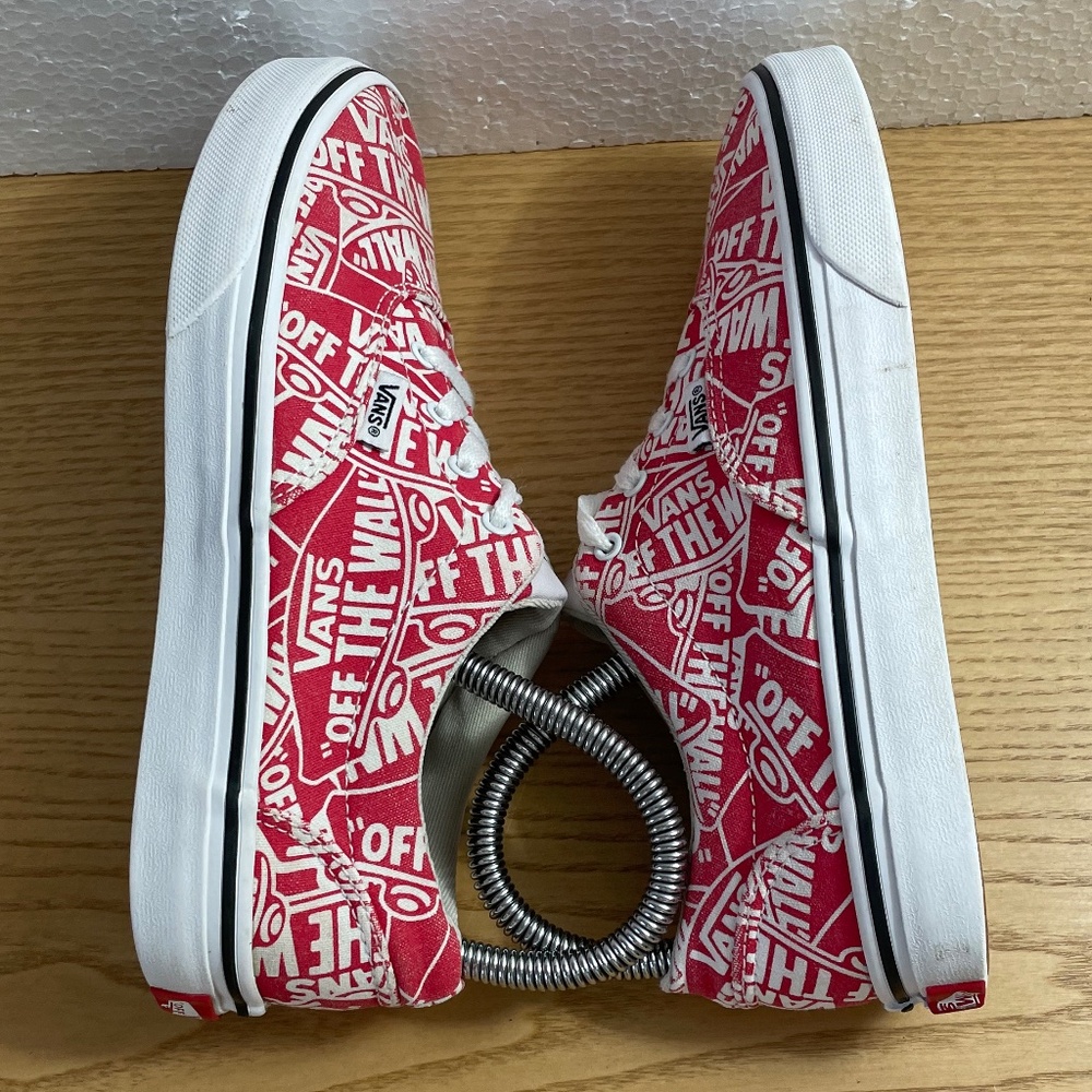 Vans Doheny Logo Sneaker Youth Kids Sz 4.5 Low Top Red & White All Over Pattern - Picture 5 of 10